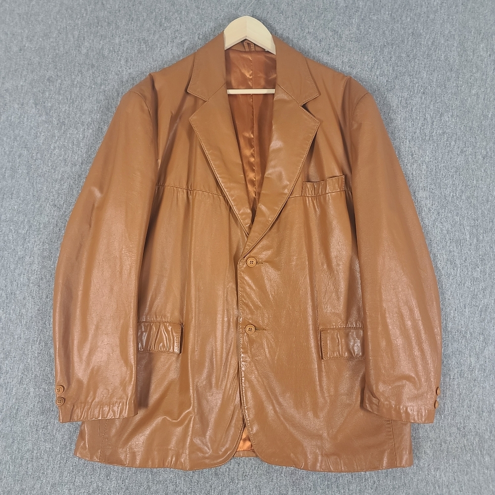 Vintage Clipper Mist Leather Sport Coat Blazer Jacket Camel Tan 48 Reg